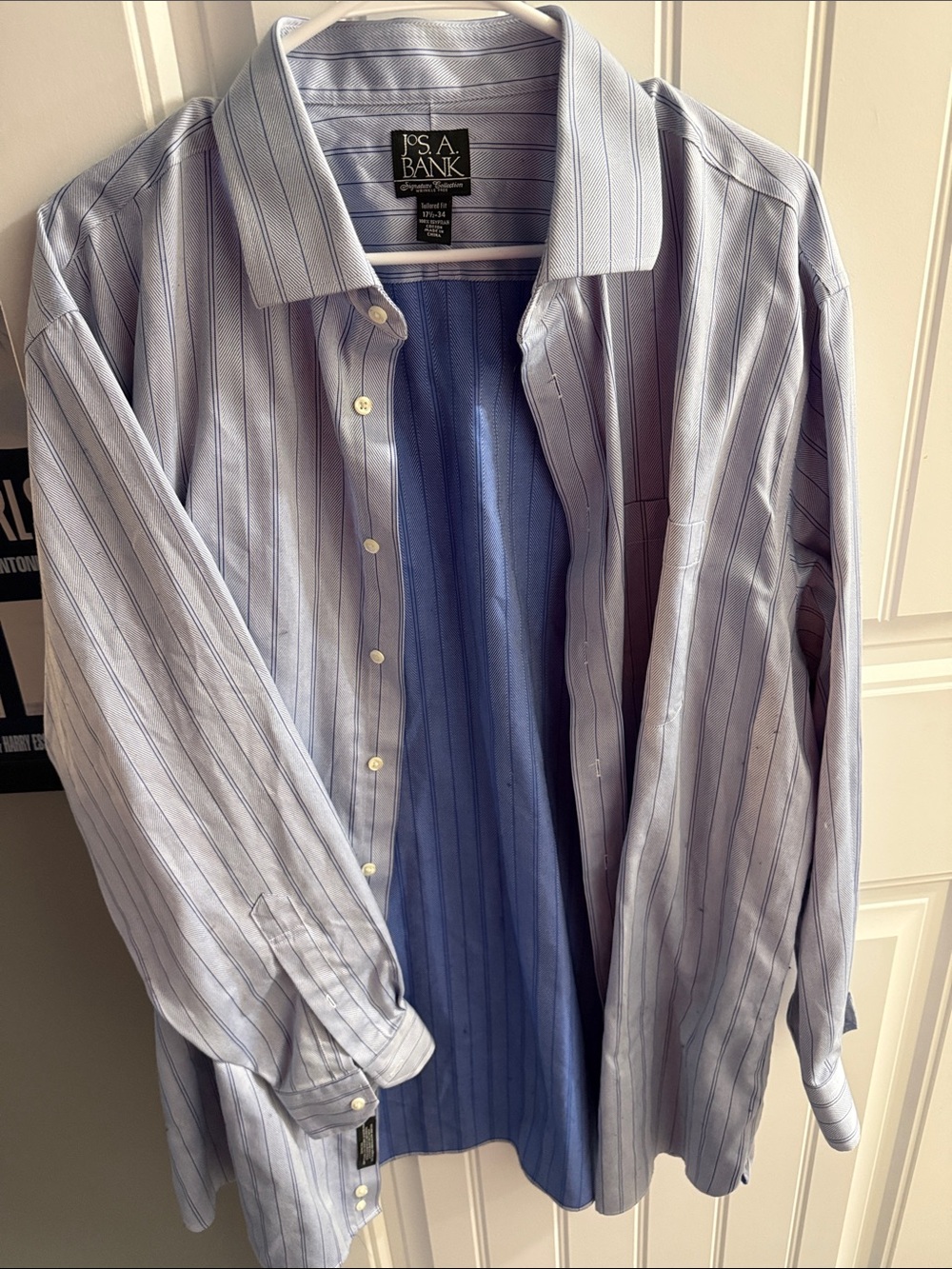 Jos. A. Bank Light Blue Dress Shirt with Navy Pinstripes